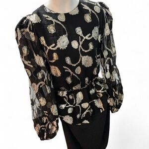 Vintage Patra Black‎ & Gold Metallic Dress – Size 10 (Made in USA)